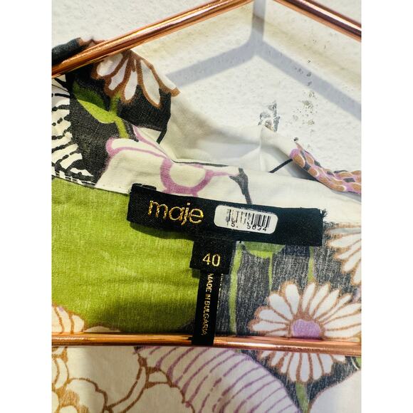 MAJE Rafleur Large Floral Print Mini Puff Sleeve Baby Doll Mini Dress Size 40 - Picture 6 of 12